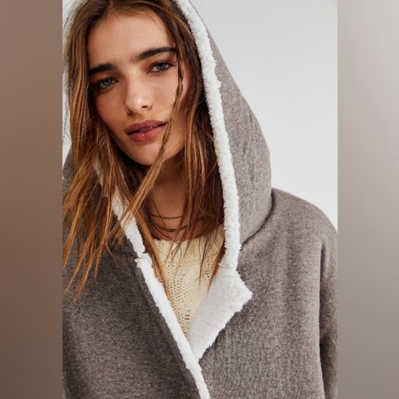 Free People North Pole Cardi Maxi Coat Reversible Cozy Sherpa Comfty Hodded - Picture 5 of 5